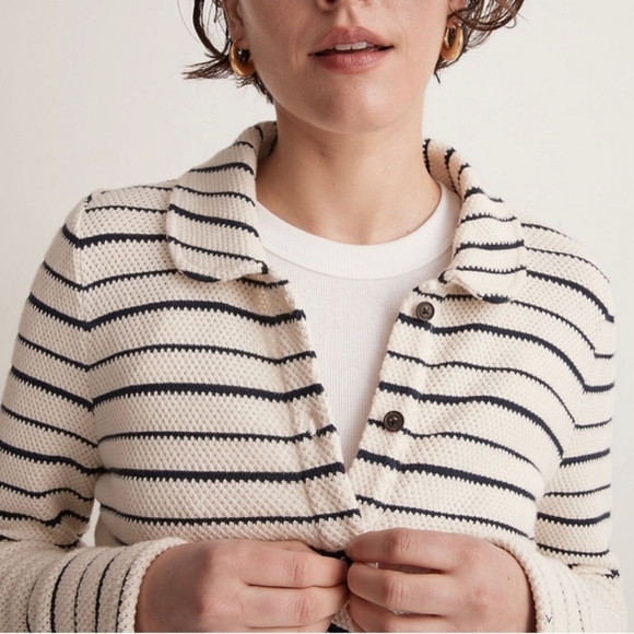 MADEWELL Striped Button-Front Collared Knit Cardigan - Picture 3 of 12